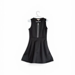 Michael Kors Black Sleeveless Pleated Dress with Center Embellishment